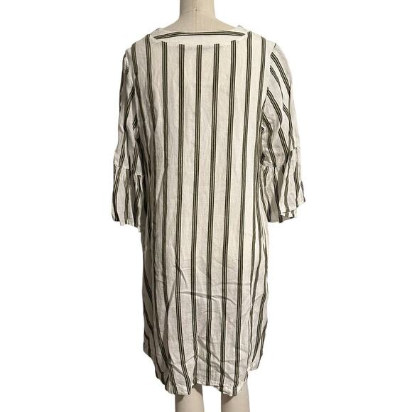 Soft Surroundings Rue Jussieu Linen Tunic Dress Olive Cream Stripe Medium - Picture 4 of 8